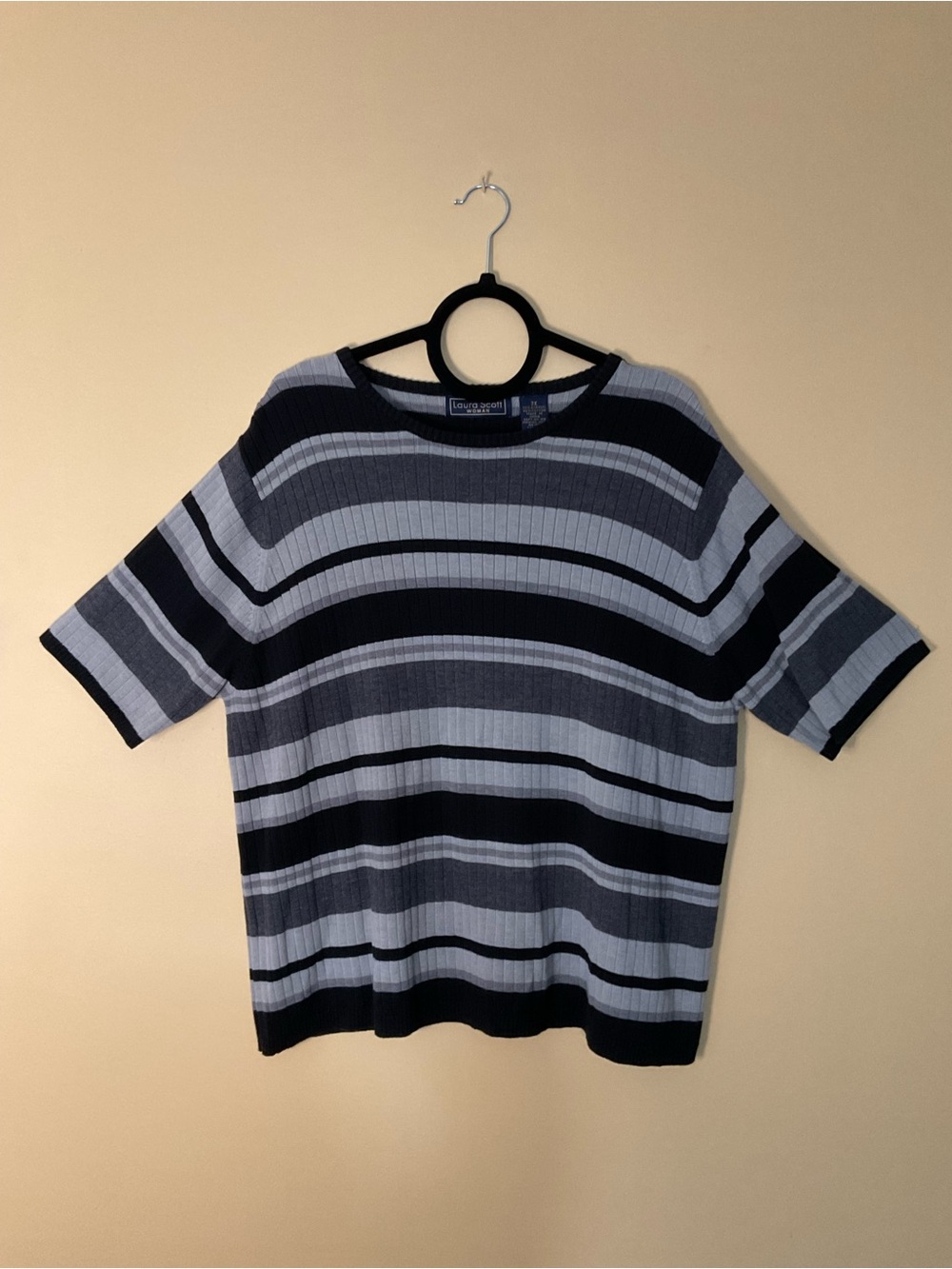 Laura Scott Gray & Black Striped Crewneck Sweater